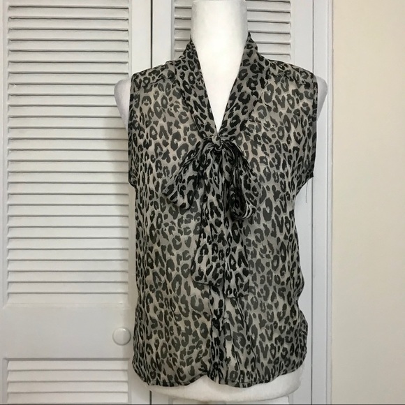 Ambiance Tops - Sheer Grey Cheetah Print Blouse